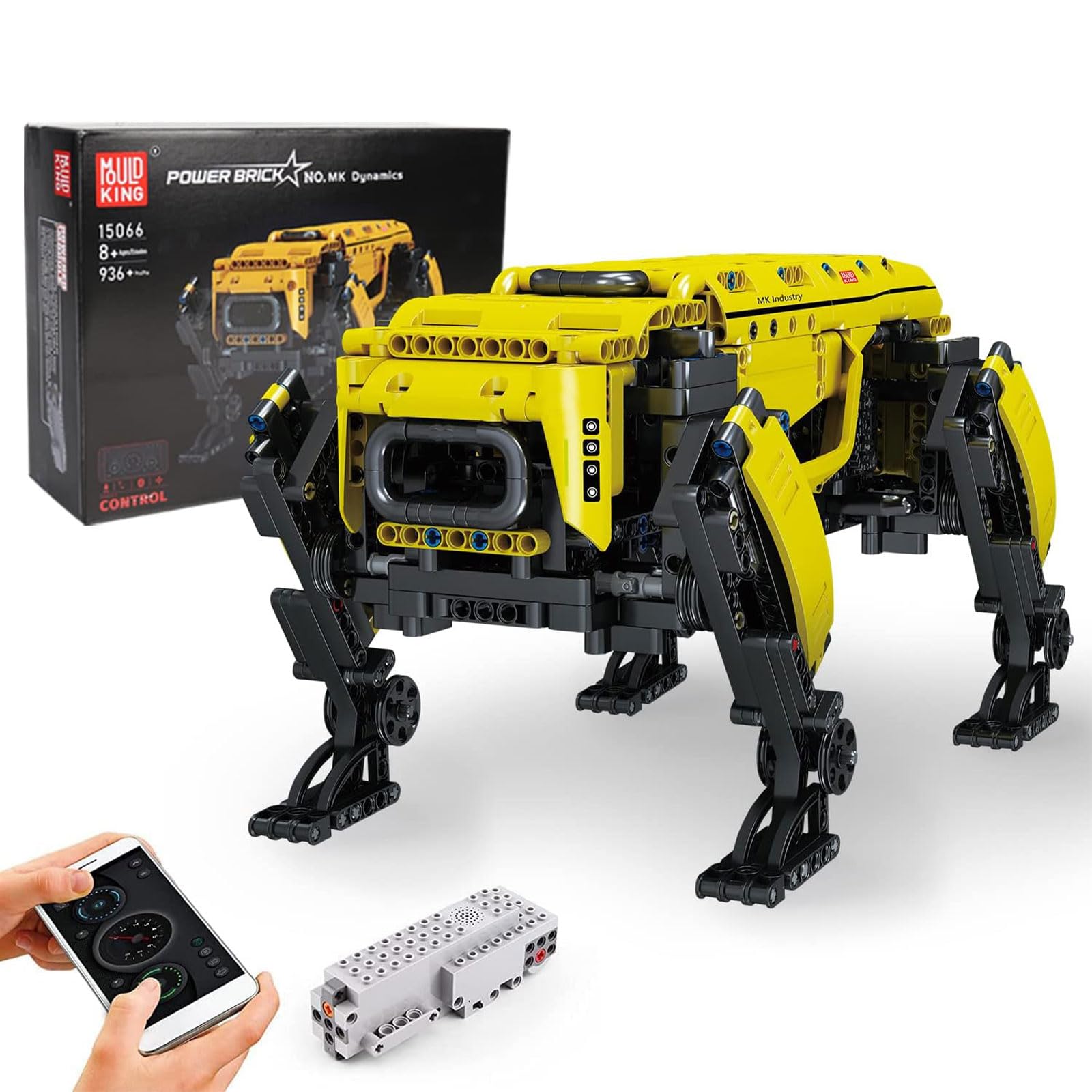 Mould King 15066 Robot Dog Building Kit, 936PCS Yellow APP RC Programmable STEM Toy, Power Module & Educational Model