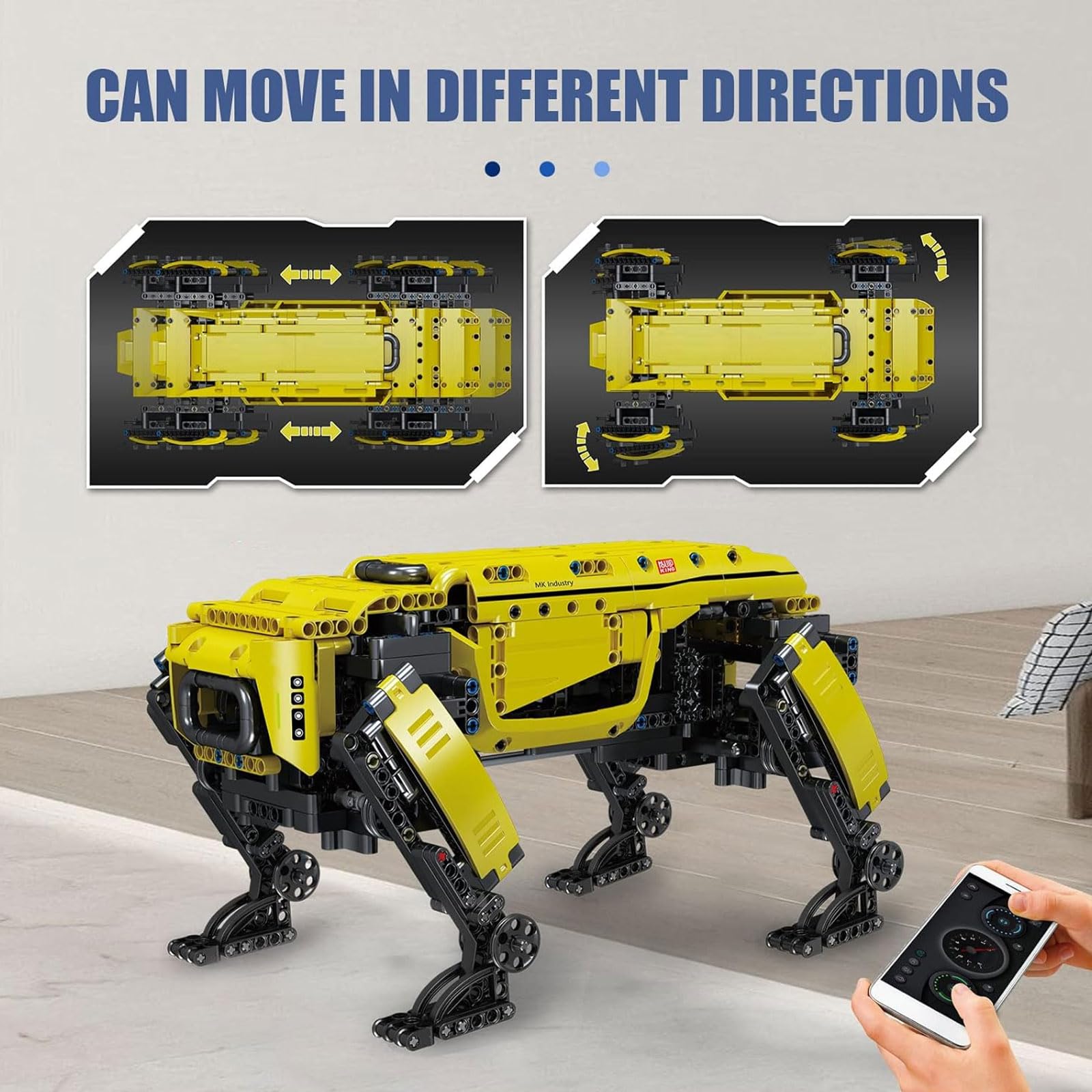 Mould King 15066 Robot Dog Building Kit, 936PCS Yellow APP RC Programmable STEM Toy, Power Module & Educational Model