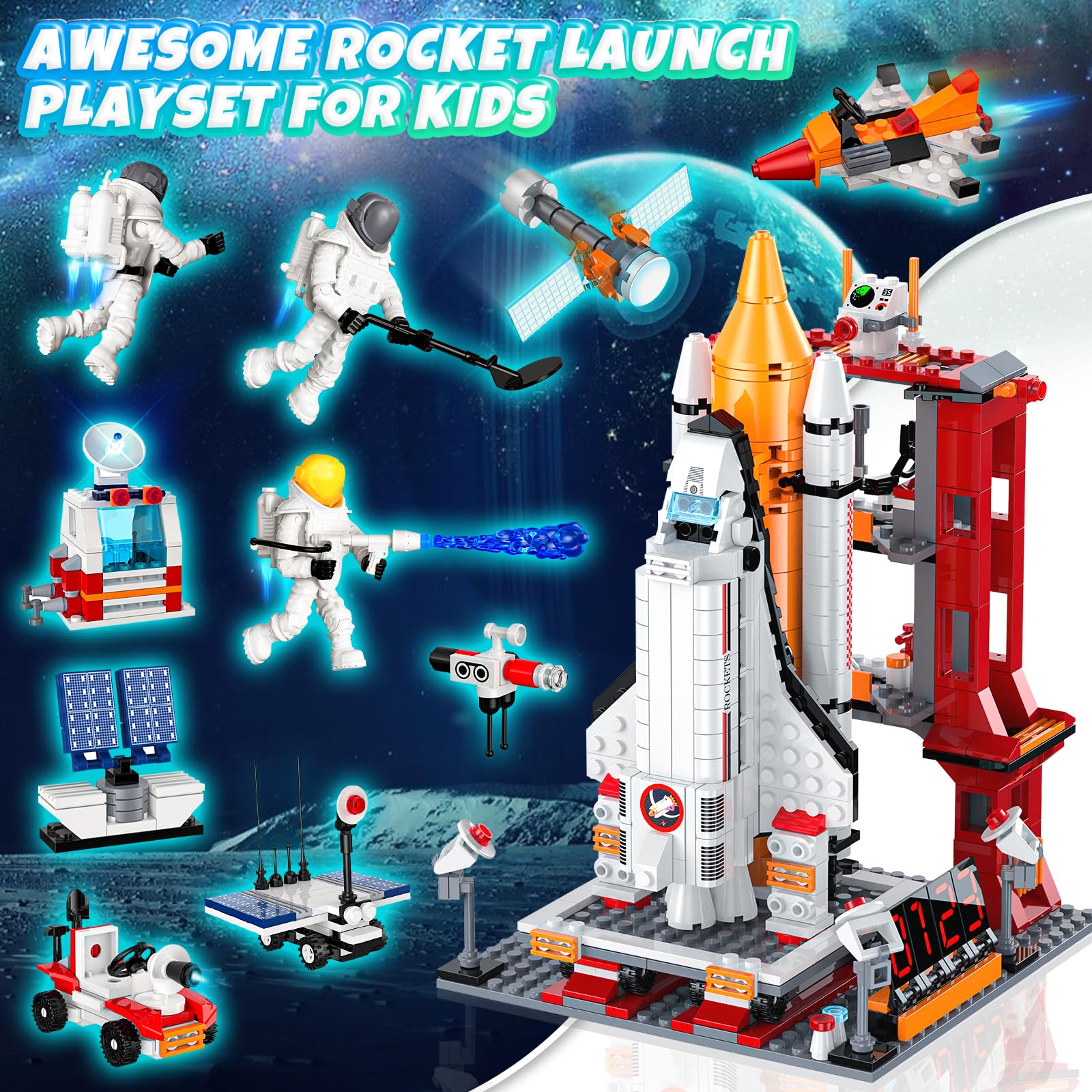 Space Exploration Shuttle Toys for 6 7 8 9 10 11 12 Year Old Kids, Girls, Boys, 12-in-1 STEM Projects Rocket Building Toy Kit with 3 Astronauts, Airplane Rocket Set, Gift idea for Ages 6 +, 885 Pcs