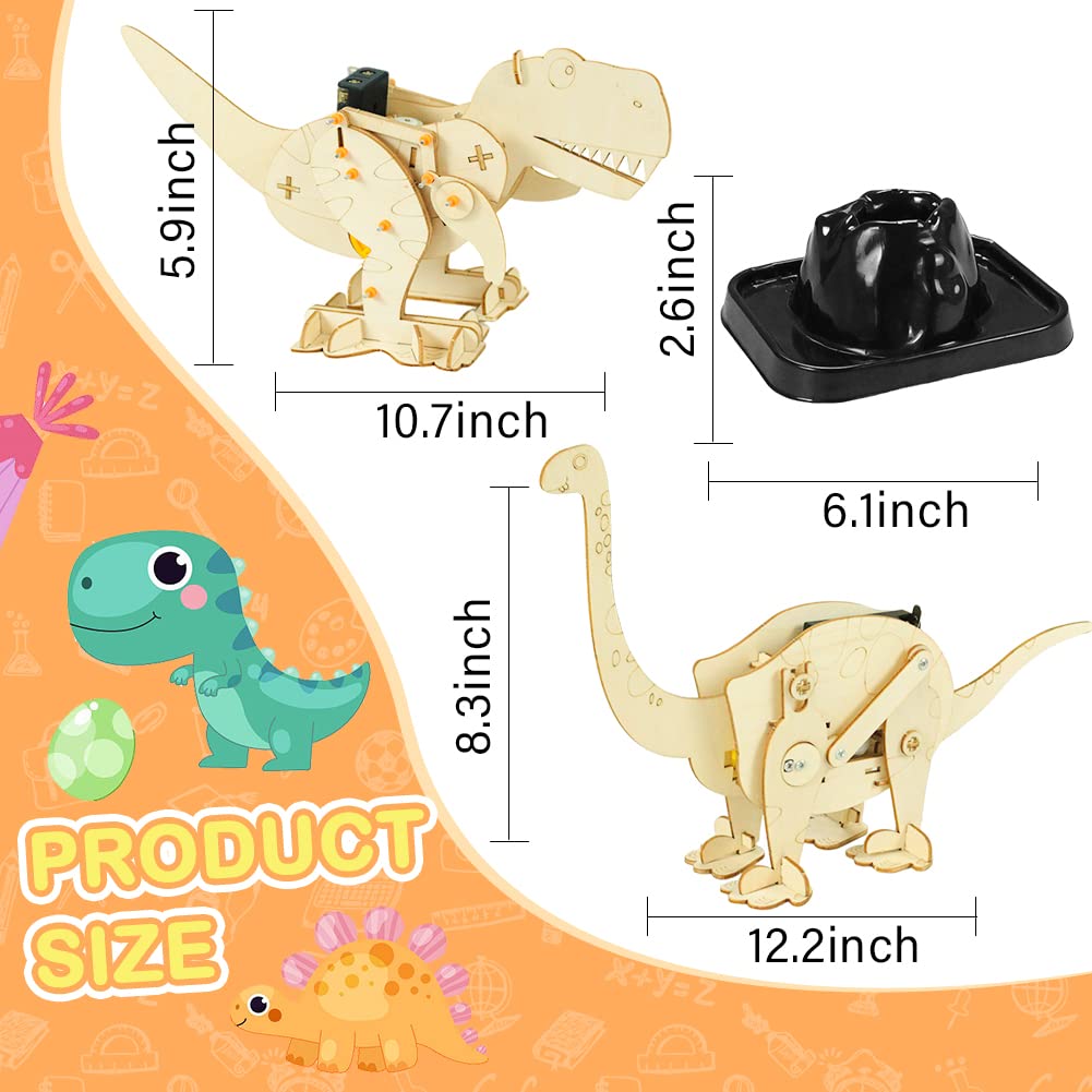 4 Pack STEM Kits, Dinosaur Toys for Kids 8-12, 3D Wooden Puzzle Model Robot Kit with Volcano Science Kit STEM Project Children's Educational Experiment DIY Boys Girls 3D Wooden Puzzle Gifts