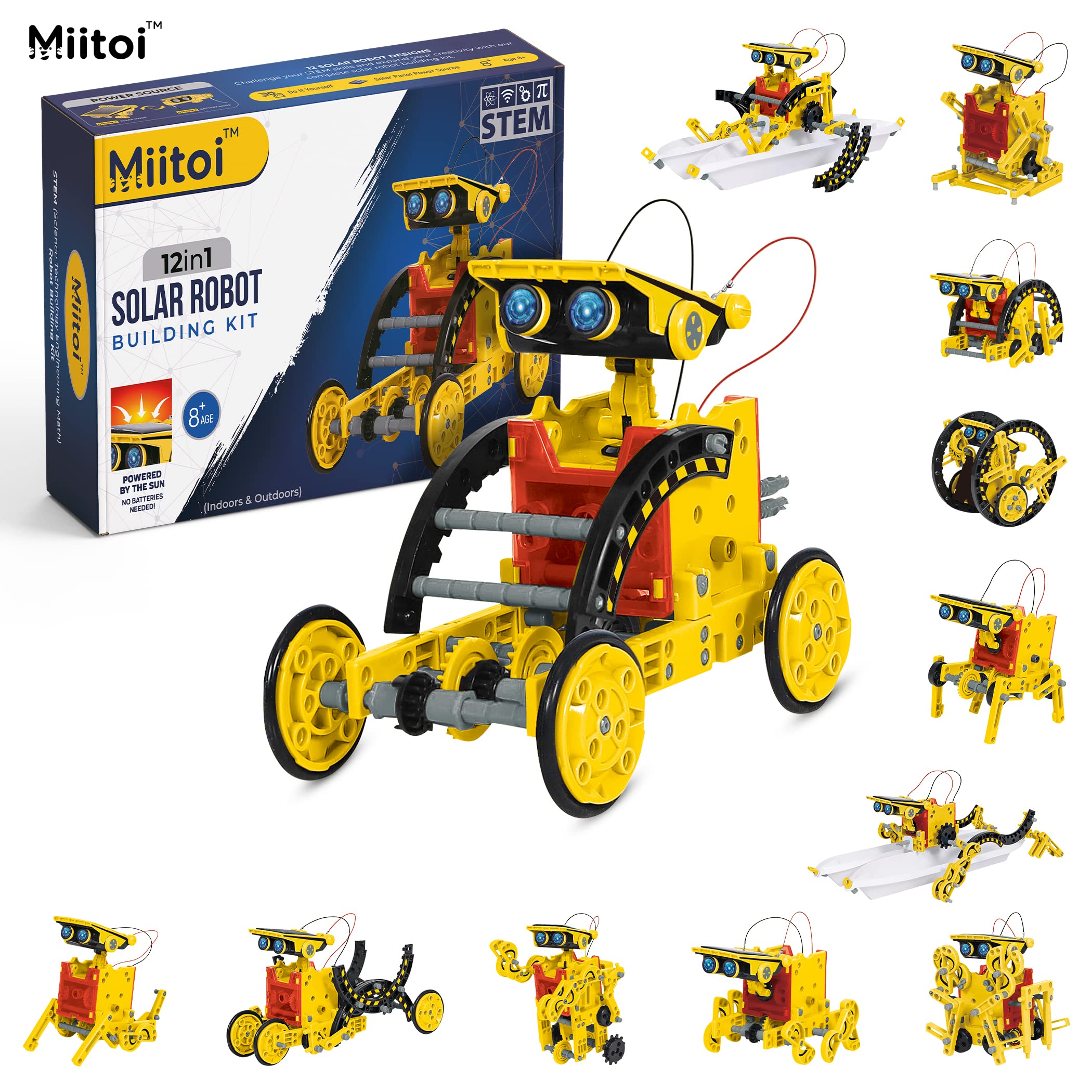 Miitoi 12 in 1 Solar STEM Robot Kit, Educational Building Gift Set,Science Experiment Set, Stem Projects for Kids Ages 8-12, Solar Robot Building Kit, Toys for Boys, Robot Toys