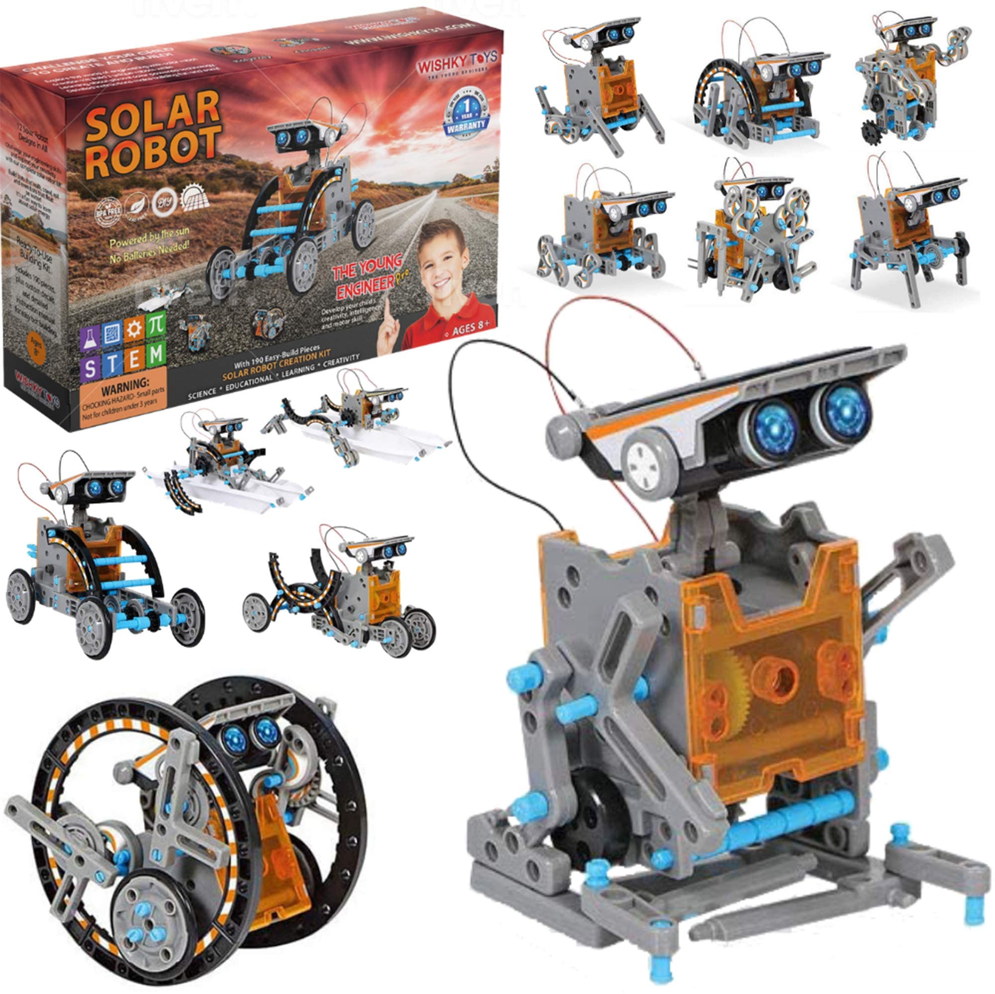 WISHKY TOYS STEM 12-in-1 Solar Robot Toys, Building Science Educational Experiment Kit for Kids Aged 8-12 | 190 Pcs Robotics kit for Kids, Young Engineer Gift for Boys Girls Aged 8-12 & Up