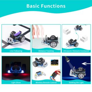 ELECFREAKS microbit Cutebot Pro DIY Programmable Robot Car Kit with 4 Line-tracking Sensors and Encoded Motor,STEM Educational Project Makecode Coding Car (not Include Micro:bit and Battery)