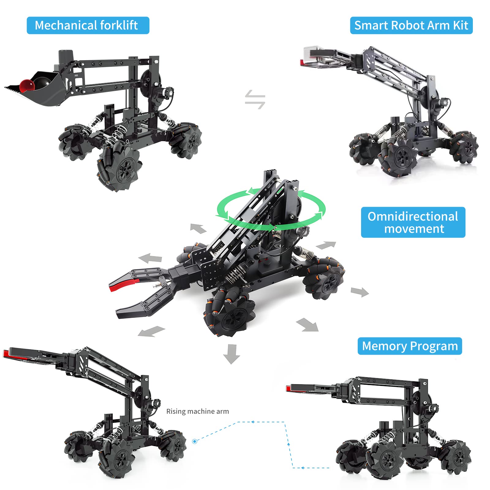 VANLINNY Robot Arm Kit and Remote Control Excavator,3 in 1 Science Kits with 4-DOF Robotic Car,Electronic Programming Toy for Kids Age 8+,Promotes STEM Interest in Science,Birthday Gifts for Boy/Girl.