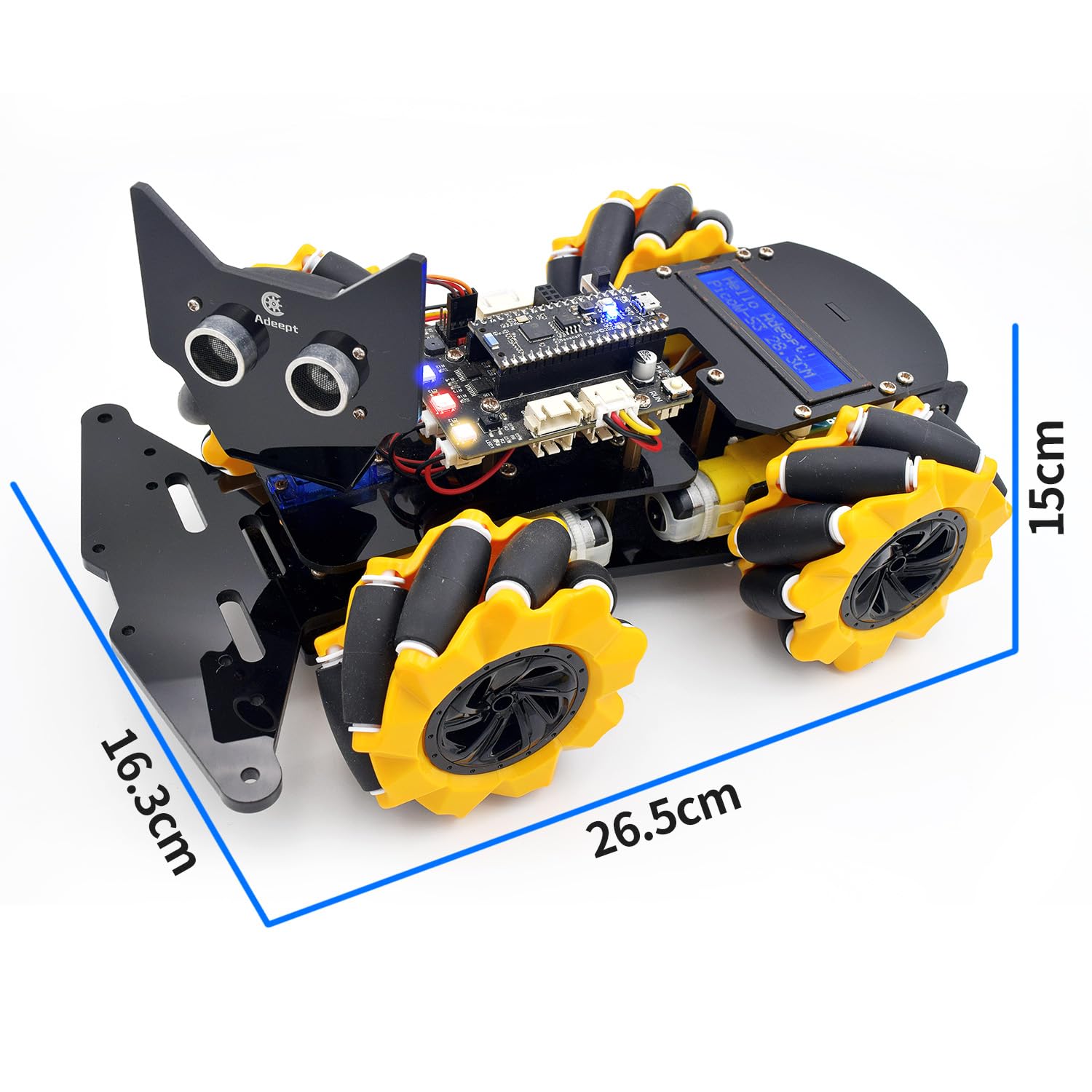 Adeept 4WD Robot Kit Omni-directional Mecanum Wheels Car for ESP32-S3 Banana Pi PicoW-S3 DIY STEM Remote Educational Robotic with LCD1602 Display, Python Code PDF Tutorials for Adult Kids Gift