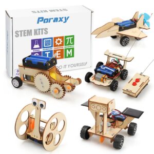 Poraxy STEM Model Car Kits, Toys for Boys Age 8-12, 5 in 1 Kids Wood Building Kit 8-10, 3D Wooden Puzzles, Educational Science Crafts Kits, Birthday Gifts for 8 9 10 11 12 13 14 Years Old Boys