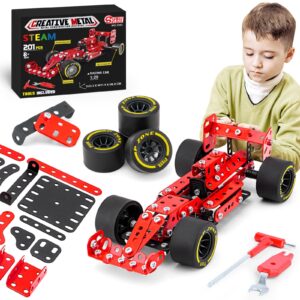 Ferthor Fun Building Car Metal Model Kits,STEM Building Toys Model Car Kits for Boys 8-12,Erector Set 1:20 Scale Red Racing Car Metal Building Blocks for Kids Boys 8 9 10 11 12-16 Years Old