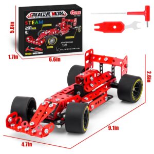 Ferthor Fun Building Car Metal Model Kits,STEM Building Toys Model Car Kits for Boys 8-12,Erector Set 1:20 Scale Red Racing Car Metal Building Blocks for Kids Boys 8 9 10 11 12-16 Years Old