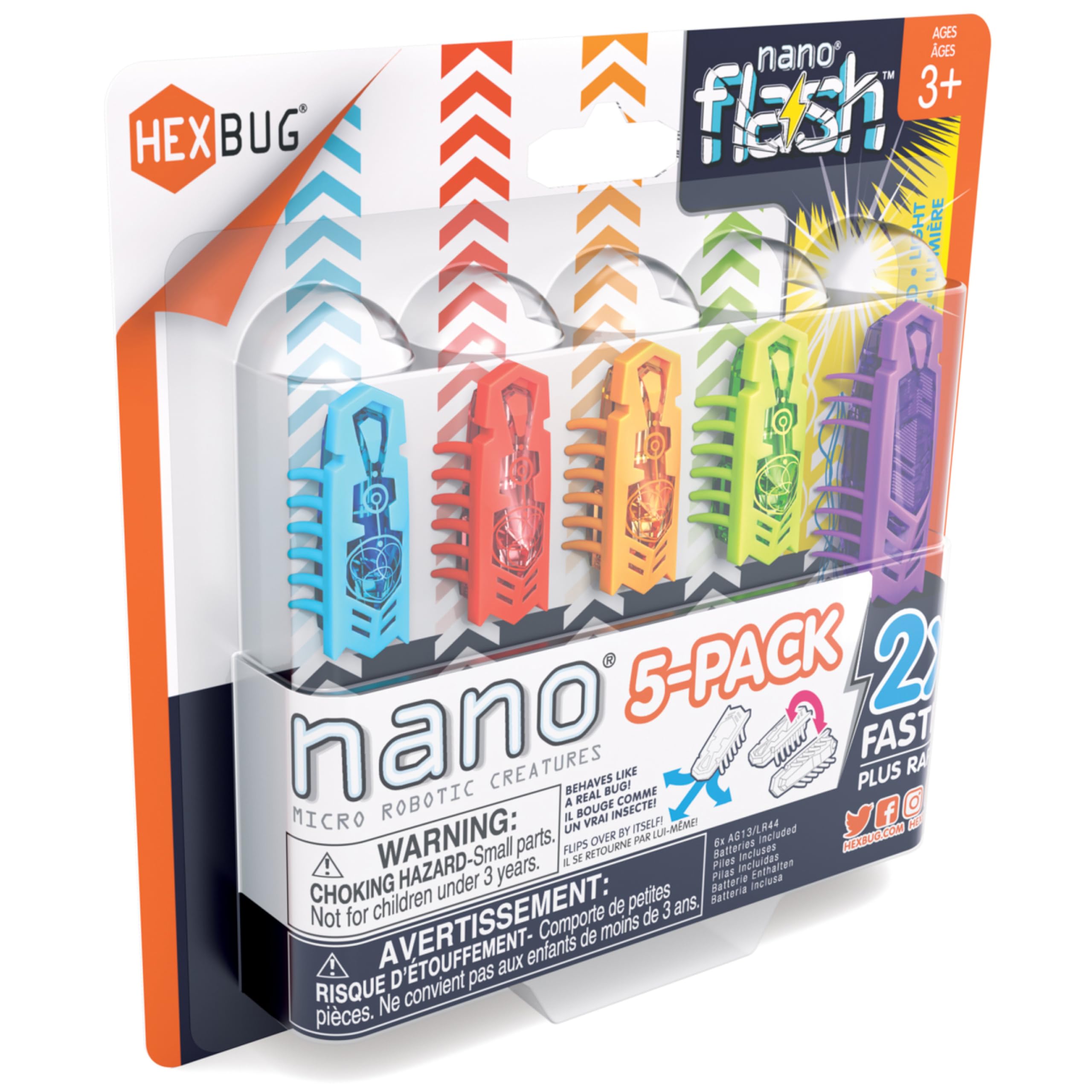 HEXBUG Nano 5 Pack, 4 Nano Bugs with Bonus Flash Nano, Sensory Toys for Kids & Cats with Vibration Technology, STEM Kits & Mini Robot Toy for Kids Ages 3 & Up