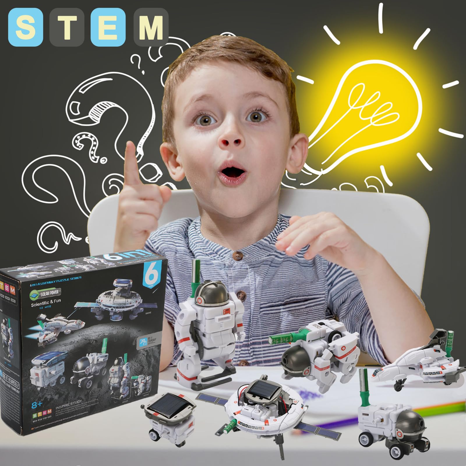 Solar Robot Toys for Kids Ages 8-12,6-in-1 Building Science STEM Kits Space Toys for Boys Kids Teens, DIY Educational Learning Robot Kit Birthday Gifts for 8 9 10 11 12 13 Year Old Boys Girls (White)