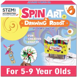 butterflyedufields 2in1 spin art machine & drawing robot, diy spin & paint art craft kit,stem construction activity toys for kids 6+ years boys girls, best gift for kids