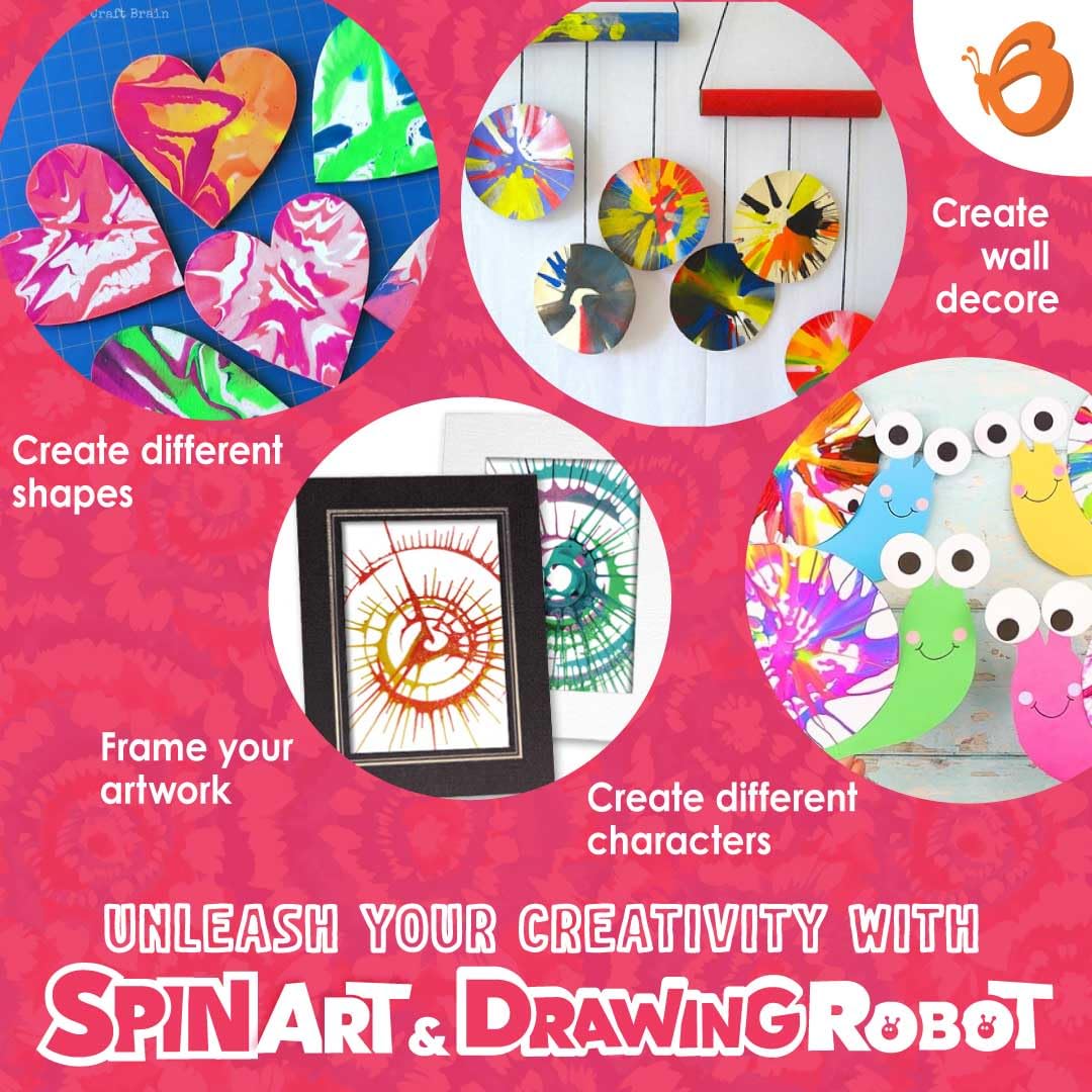ButterflyEdufields 2in1 Spin Art Machine & Drawing Robot, DIY Spin & Paint Art Craft Kit,STEM Construction Activity Toys for Kids 6+ Years Boys Girls, Best Gift for Kids