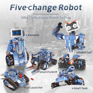 YESHIN Robot Building STEM Toys: 5 in 1 STEM Projects for Kids Ages 8-12, Remote & APP Control Educational Coding Kit, DIY Rechargeable Robot Gifts for Boys Girls (903 Pcs)