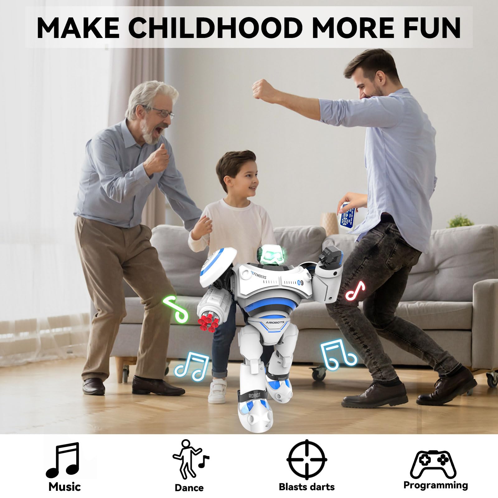 AIROBOTS Robots Toy for Kids, Robot Toys for Toddlers,Smart Programmable Interactive RC Robot, Present for 4 5 6 7 8 9 Years Old Kids Boys and Girls,Blue