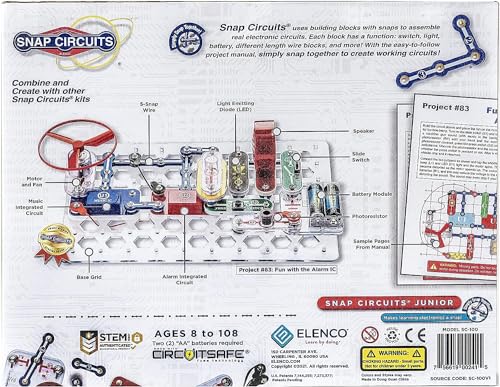 Snap Circuits Jr. SC-100 Electronics Exploration Kit, Over 100 Projects, Full Color Project Manual, 28 Parts, STEM Educational Toy for Kids 8 +