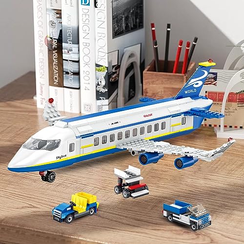 WINGIFT 491 Piece City Passenger Airplane Building Set, 6 IN1 Airplane Bricks Toy-Airbus, Creative Building Projects with Shuttle Bus, Baggage Truck, Top STEM Toy for Boy and Girl Ages 6 7 8+