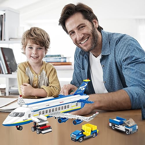 WINGIFT 491 Piece City Passenger Airplane Building Set, 6 IN1 Airplane Bricks Toy-Airbus, Creative Building Projects with Shuttle Bus, Baggage Truck, Top STEM Toy for Boy and Girl Ages 6 7 8+