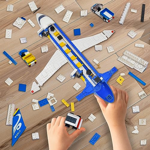 WINGIFT 491 Piece City Passenger Airplane Building Set, 6 IN1 Airplane Bricks Toy-Airbus, Creative Building Projects with Shuttle Bus, Baggage Truck, Top STEM Toy for Boy and Girl Ages 6 7 8+