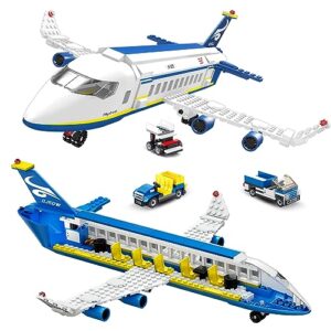 WINGIFT 491 Piece City Passenger Airplane Building Set, 6 IN1 Airplane Bricks Toy-Airbus, Creative Building Projects with Shuttle Bus, Baggage Truck, Top STEM Toy for Boy and Girl Ages 6 7 8+