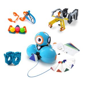 wonder workshop dash robot wonder pack – coding educational bundle for kids 6+ – free stem apps with instructional videos - launcher toy, sketch kit drawing, gripper building