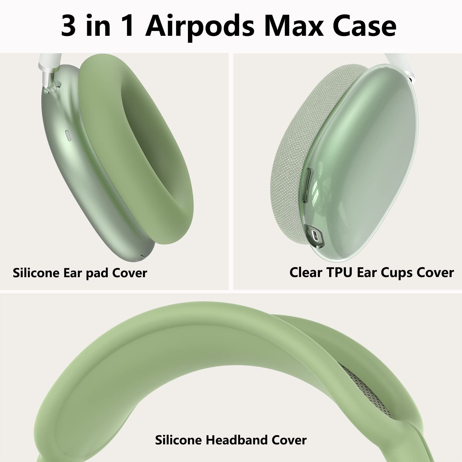 Silicone Case Cover for AirPods Max Headphones, Clear Soft TPU Ear Cups Cover/Ear Pad Case Cover/Headband Cover for AirPods Max, Transparent Accessories Silicone Protector for Apple AirPods Max, Green