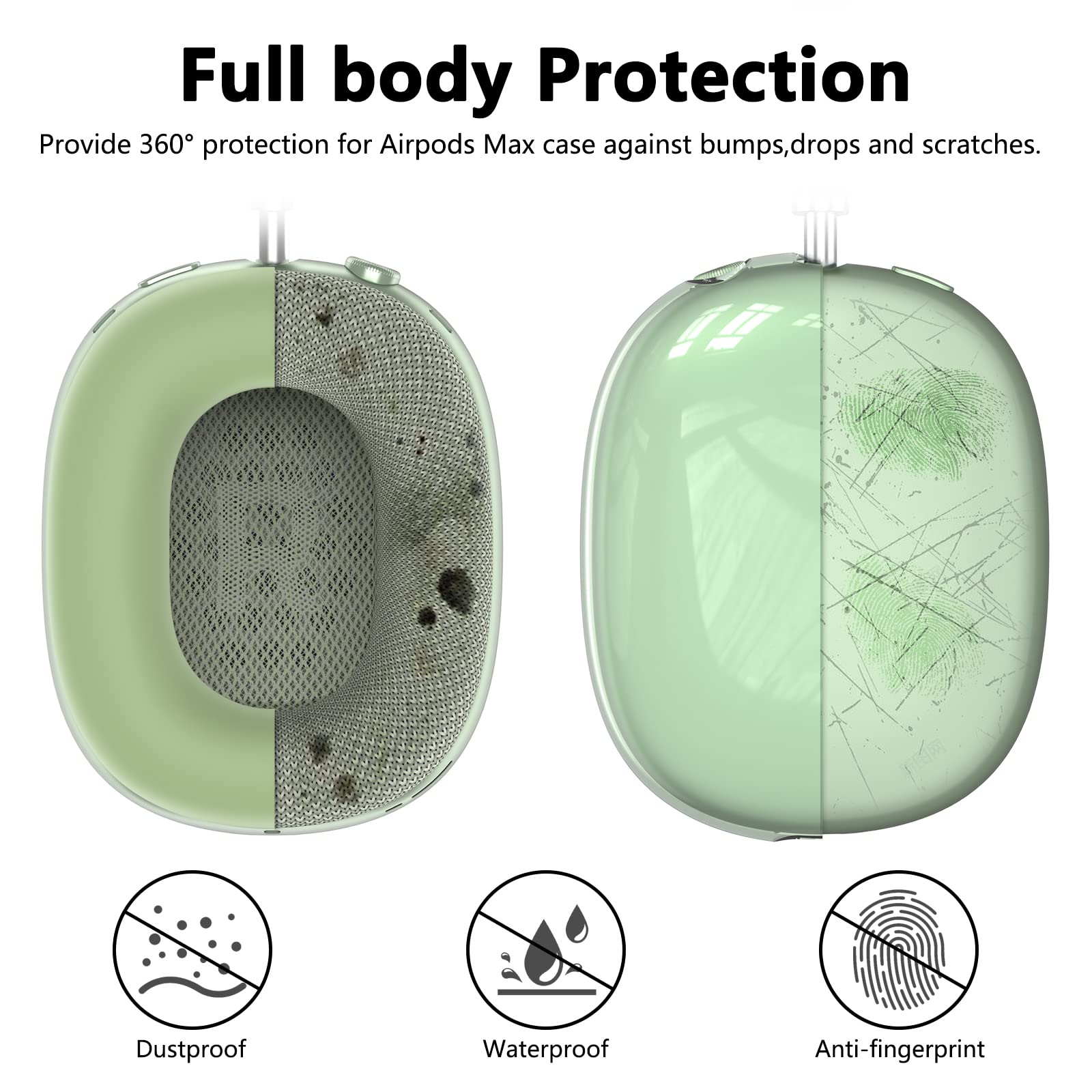 Silicone Case Cover for AirPods Max Headphones, Clear Soft TPU Ear Cups Cover/Ear Pad Case Cover/Headband Cover for AirPods Max, Transparent Accessories Silicone Protector for Apple AirPods Max, Green