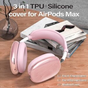 【3 in 1】 Case Cover for AirPods Max Headphones, Anti-Scratch Sweat-Proof Ear Pad Covers/Ear Cups Cover/Headband Cover Protectorfor Apple AirPods Max - Pink