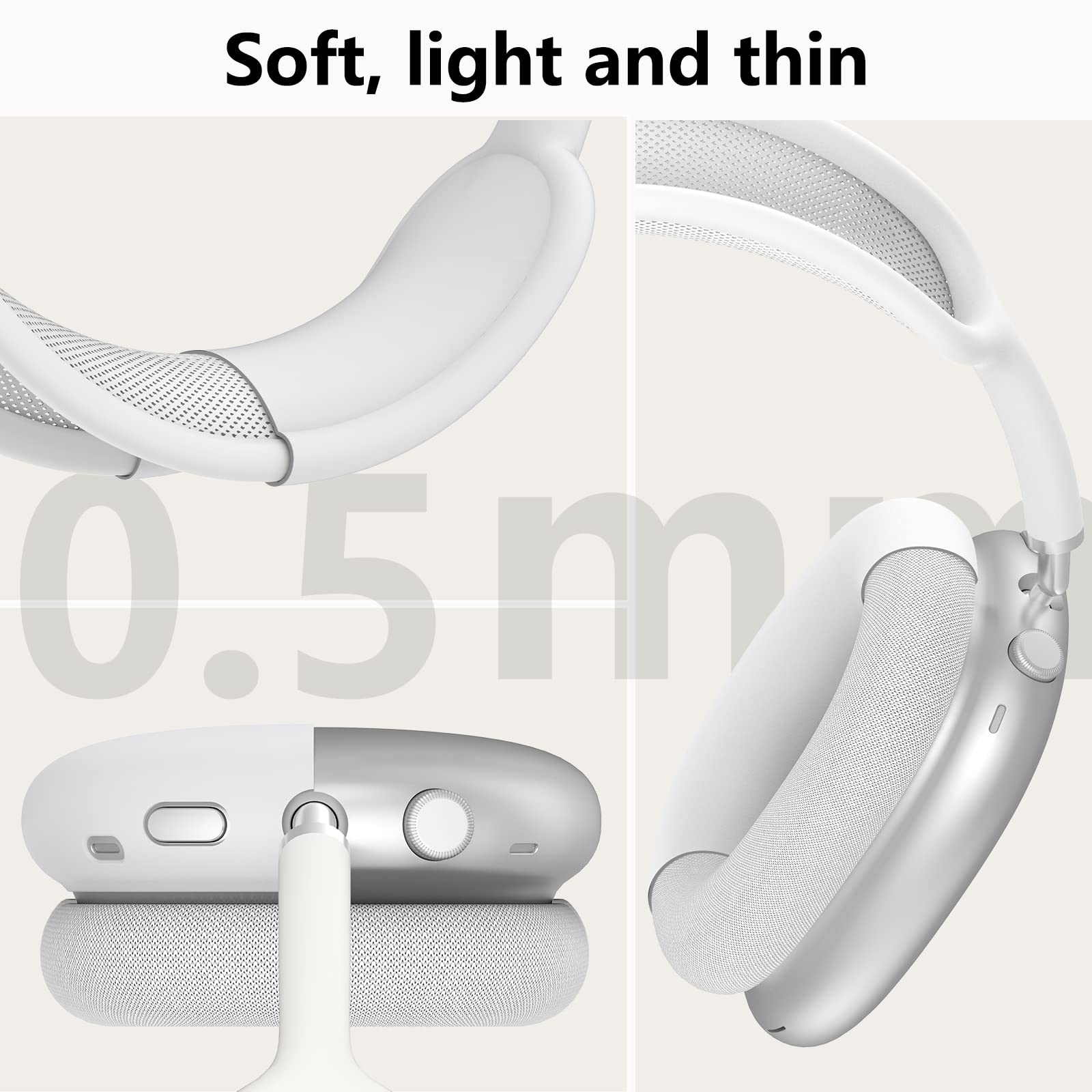 Silicone Case Cover for AirPods Max Headphones, Anti-Scratch Ear Pad Case Cover/Ear Cups Cover/Headband Cover for AirPods Max, Accessories Soft Silicone Skin Protector for Apple AirPods Max (White)