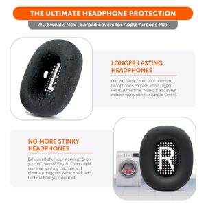 WC SweatZ Max - Protective Earpad Covers for Airpods Max Made by Wicked Cushions | Sweatproof & Easily Washable | Full Earpad Sweat Protection | Black