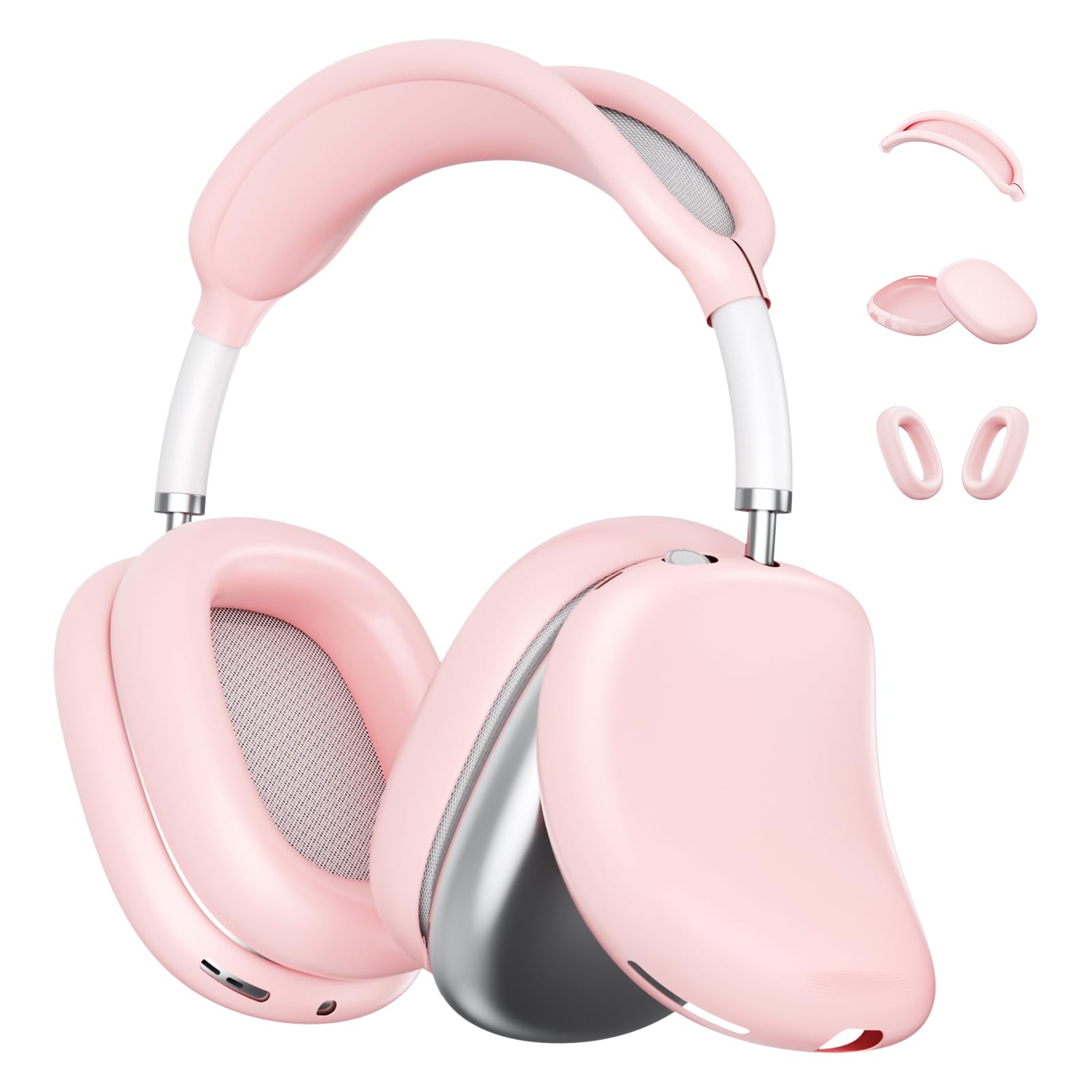 for AirPod Max Ear Covers, Soft Silicone Case Cover Kit for AirPod Max Ear Pad/Ear Cups/Headband, Anti-Scratch Protective Accessories for Apple AirPods Max Headphones (Pink)