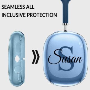 Custom Name & Initial Crystal Clear Case for Apple AirPod Max，Thin Customized Signature Transparent Protective Ear Cup Covers (Clear Blue)