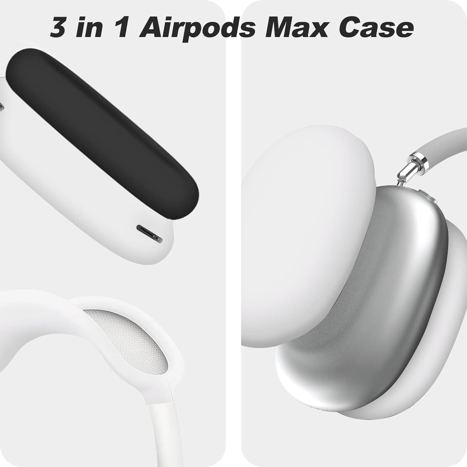 [3 in 1] Vsagier Silicone Case for AirPod Max,Ear Pad Case Cover/Ear Cups Cover/Headband Cover,Skin Anti-Scratch, Accessories Ultra Protective Cover for Apple AirPods Max(White)…