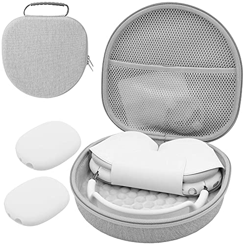 ProCase Hard Case for New AirPods Max, Travel Carrying Headphone Case with Silicone Earpad Cover & Mesh Pocket, AirPods Max Protective Portable Storage Bag -Grey