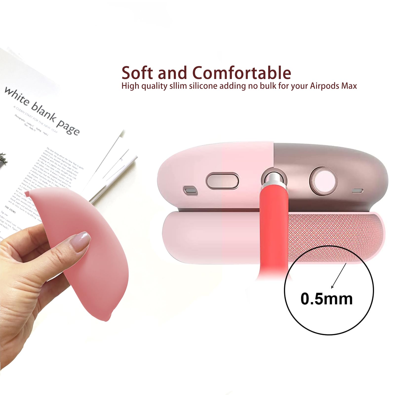 3 in 1 Silicone Case Cover Compatible with Apple Airpods Max Headphones, Anti-Scratch Ear Pad Case Cover Ear Cups Cover and Headband Cover Compatible with Apple Airpod Max, Accessory Skin case (Pink)