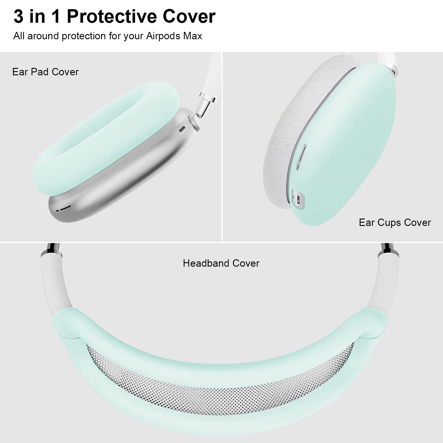 OETKER Compatible Airpods Max Case Cover, Soft Silicone 3 in 1 Anti-Scratch Ear Pad Case Cover/Ear Cups Cover/Headband Cover Accessories Skin for Airpods Max, Green Glow in The Dark