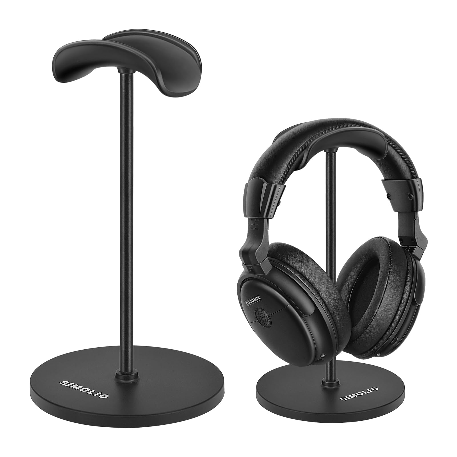 SIMOLIO Headphone Stand, Solid Anti-Slip Headset Holder for Desk, Universal for Most Over Ear/On Ear Headphones, Airpods Max, Beats/Sony/HyperX Gaming Headphones, Sennheiser TV Headset-Black