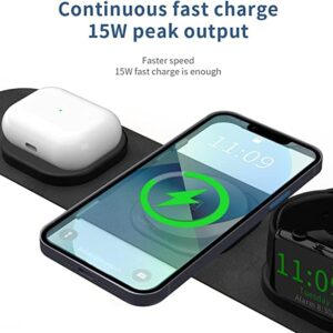 Kocybt 3 in 1 Magnetic Wireless Charger,Foldable Wireless Charger Pad Compatible for 13/13 Pro/13 Pro Max/13 Mini, 12/12 Pro/12 Pro Max/12 Mini, iWatch,AirPods 3/2/Pro,(Adapter Not Included) (Black)