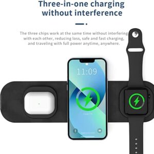 Kocybt 3 in 1 Magnetic Wireless Charger,Foldable Wireless Charger Pad Compatible for 13/13 Pro/13 Pro Max/13 Mini, 12/12 Pro/12 Pro Max/12 Mini, iWatch,AirPods 3/2/Pro,(Adapter Not Included) (Black)