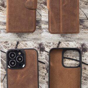 VENOULT Vintage Leather Compatible with iPhone 14 Pro MAX Wallet Case, 14 Pro / 14 Plus Genuine Leather Magnetic Detachable, Wireless Charge and Car Mount Compatible, HANDMADE