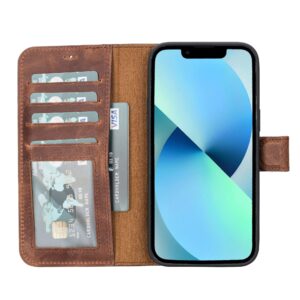 VENOULT Vintage Leather Compatible with iPhone 14 Pro MAX Wallet Case, 14 Pro / 14 Plus Genuine Leather Magnetic Detachable, Wireless Charge and Car Mount Compatible, HANDMADE