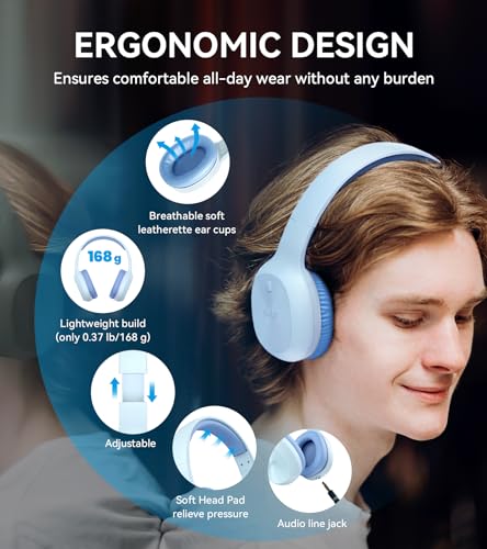 Edifier W600BT Wireless Over-Ear Headphones, Bluetooth V5.1, Crystal Clear Call, 40mm Drivers, 30H Playtime, Connect to 2 Devices, Built-in Microphone, Lightweight, for Travel, Home, Office - Blue