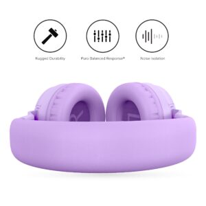 Puro Sound Labs PuroBasic Volume Limiting Wired Headphones for Kids, Foldable & Adjustable Headband w/Microphone, Compatible with Smartphones, Tablets and PC’s -Purple