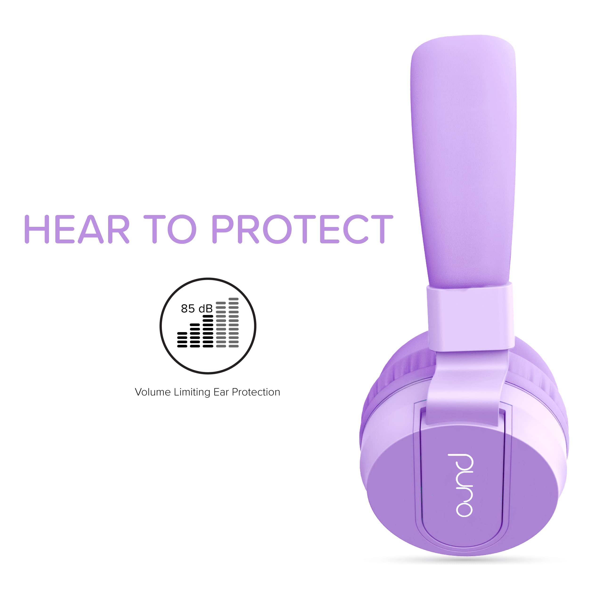 Puro Sound Labs PuroBasic Volume Limiting Wired Headphones for Kids, Foldable & Adjustable Headband w/Microphone, Compatible with Smartphones, Tablets and PC’s -Purple