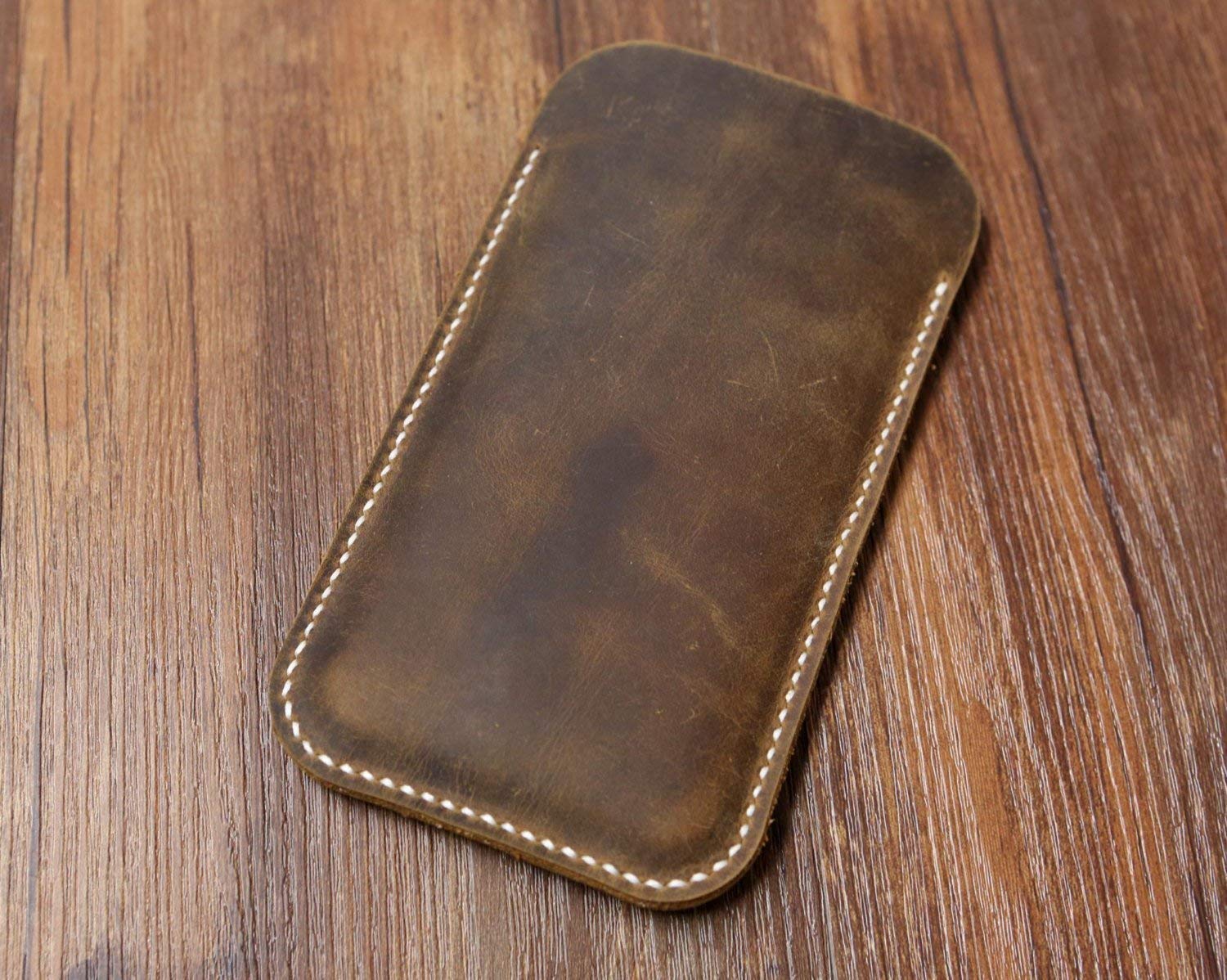 Distressed Brown leather iPhone 11 Pro Max sleeve/iPhone 6 7 8 plus case sleeve/iPhone X XR XS Max sleeve pouch - IP005S