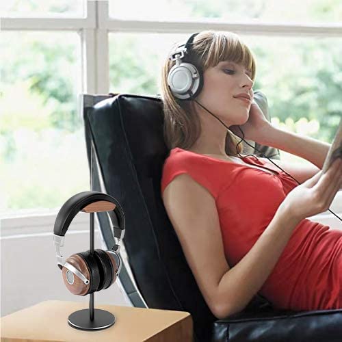 Jcurycke Headphone Stand Headset Holder with Walnut Wood Headrest,Gaming Headset Stand Earphone Stand with Solid Heavy Base for All Headphone Sizes