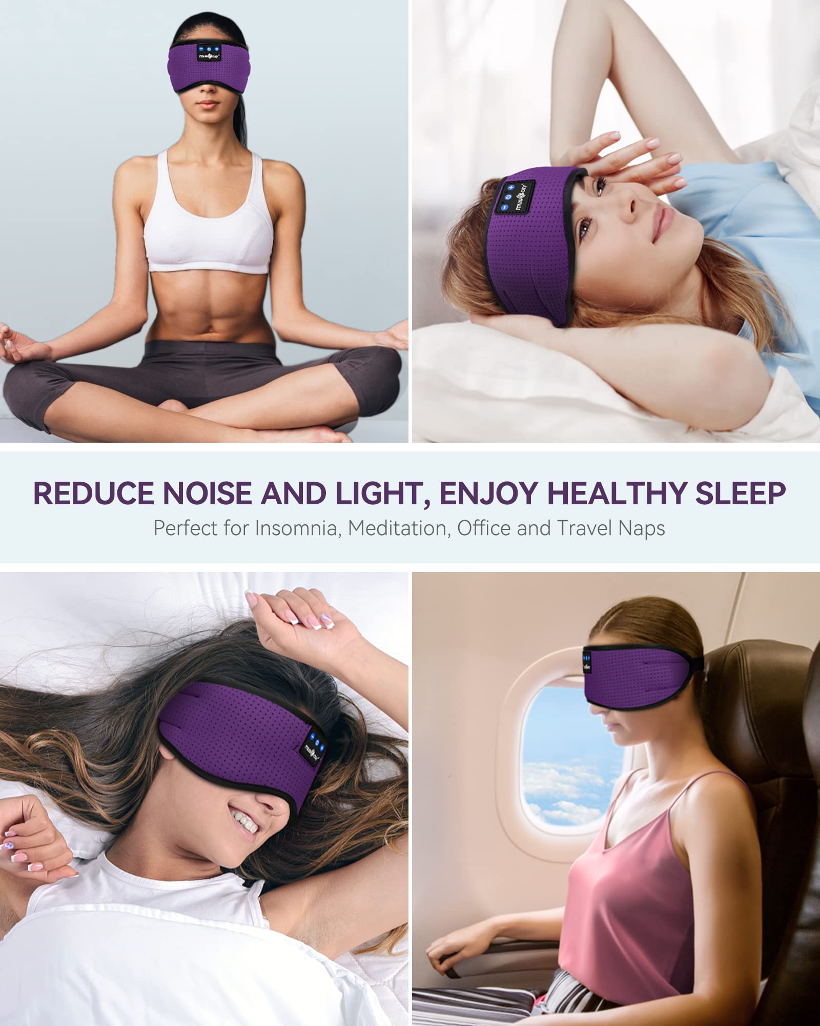 MUSICOZY Sleep Headphones Bluetooth 5.2 Headband Headphones Super Soft & Breathable, Wireless Sleeping Eye Mask Earbuds Earphones for Side Sleepers Mom Women Cool Tech Gadgets Gifts