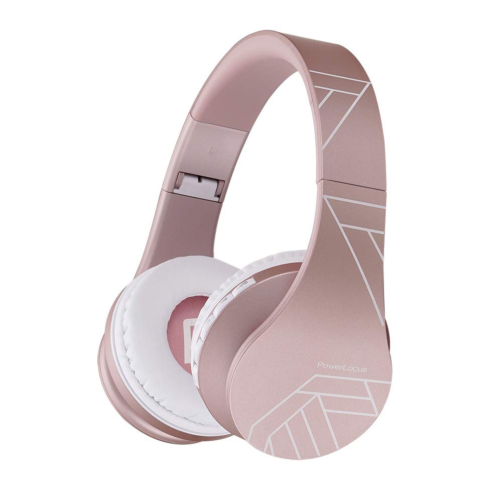 PowerLocus Bluetooth Headphones Over Ear, Bluetooth Headphone Rose Gold, Wireless Headphones Foldable, Hi-Fi Stereo, Soft Memory Foam Earmuffs, Built-in Mic & Wired Mode for iPhone,Android,PC,Laptops