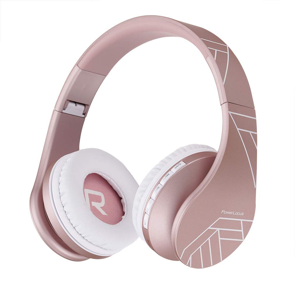 PowerLocus Bluetooth Headphones Over Ear, Bluetooth Headphone Rose Gold, Wireless Headphones Foldable, Hi-Fi Stereo, Soft Memory Foam Earmuffs, Built-in Mic & Wired Mode for iPhone,Android,PC,Laptops