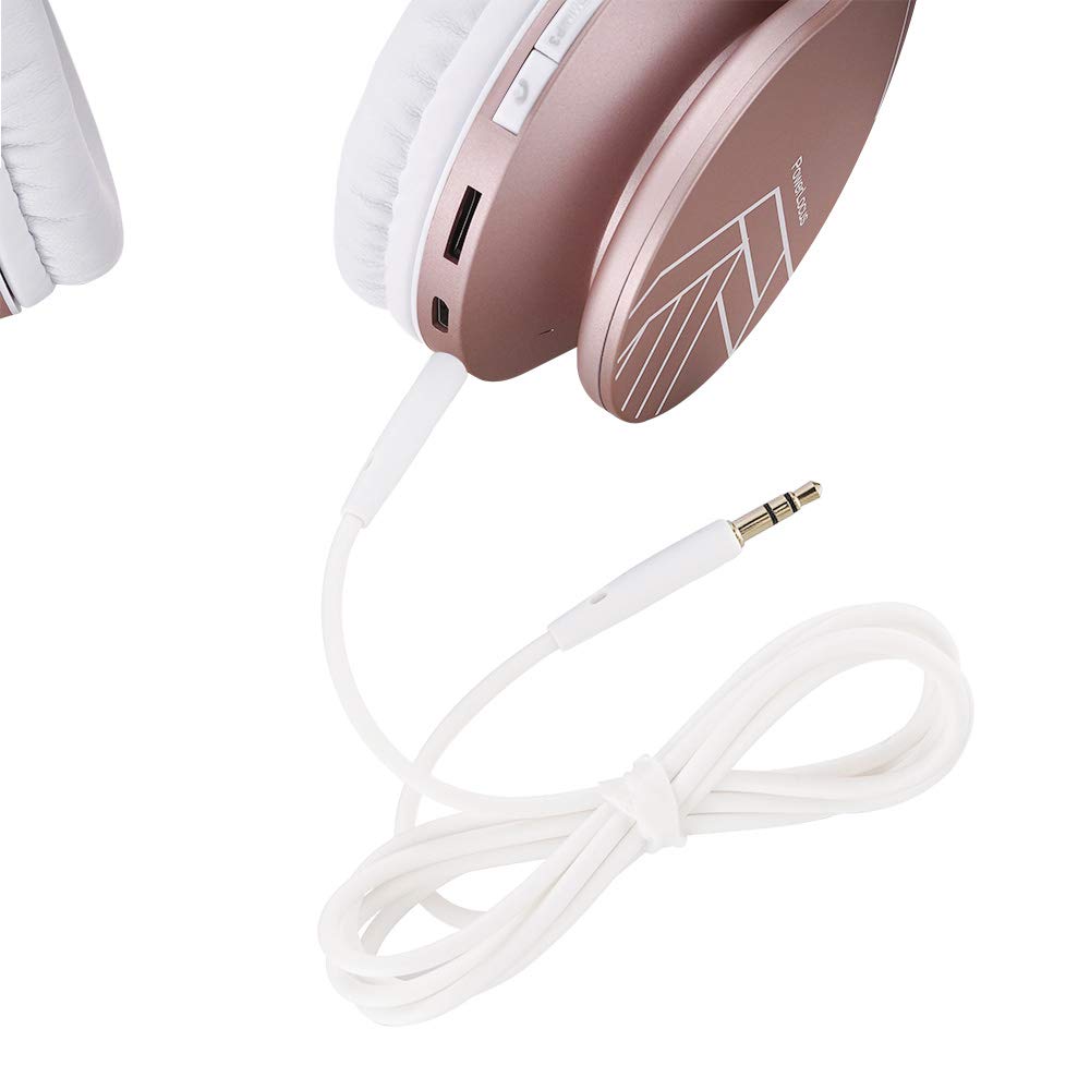 PowerLocus Bluetooth Headphones Over Ear, Bluetooth Headphone Rose Gold, Wireless Headphones Foldable, Hi-Fi Stereo, Soft Memory Foam Earmuffs, Built-in Mic & Wired Mode for iPhone,Android,PC,Laptops