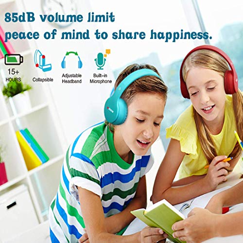 MIDOLA Headphones Bluetooth Wireless Kids Volume Limit 85dB /110dB Over Ear Foldable Noise Protection Headset/Wired inline AUX Cord Mic for Children Boy Girl Travel School Phone Pad Tablet PC Pink